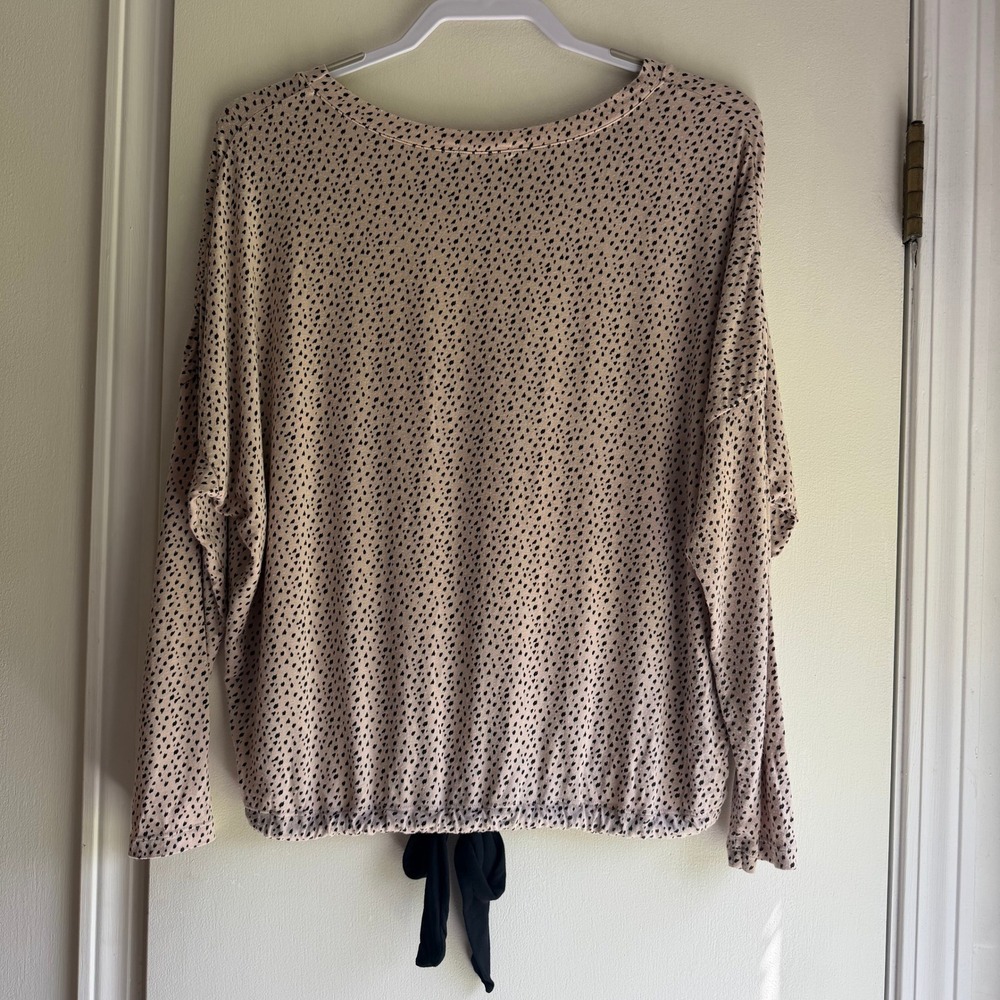 Eberjey Womens XS Tan Black Speckled Modal Long Sleeve Tie Hem Top Loungewear - Picture 6 of 8